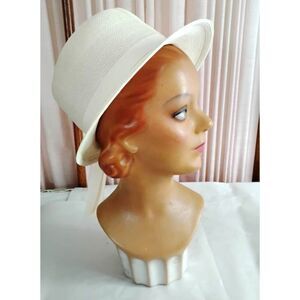 1960s Vintage Off White Hat, Synthetic Straw, Size 21 1/2